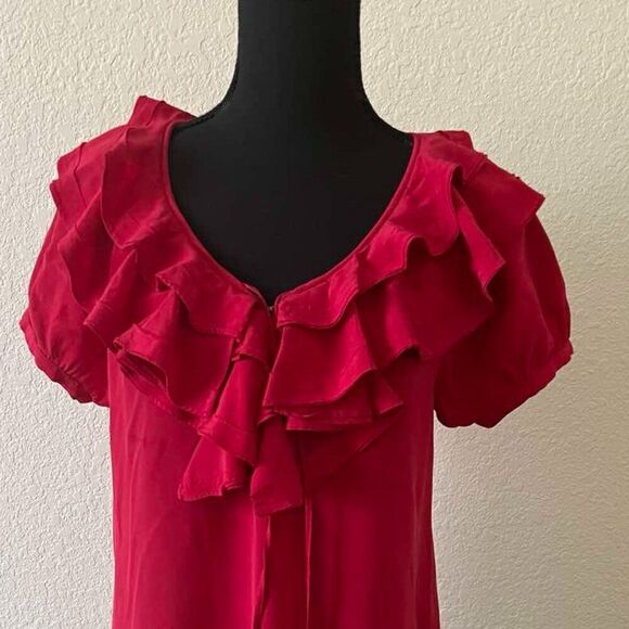 Joie 100% silk ruffle red blouse, size XS - Picture 4 of 12